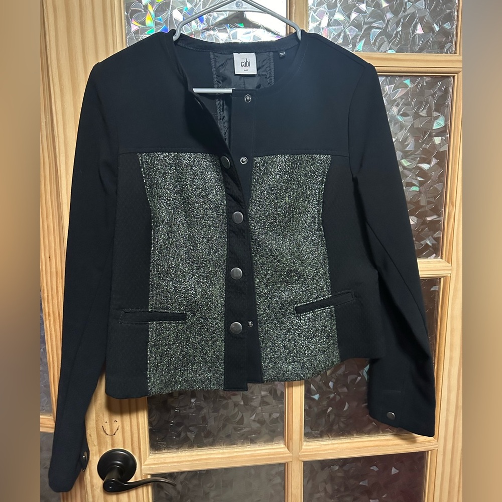 Chic Tweed Panel Blazer Jacket | Black & Gray | Career Office Style M